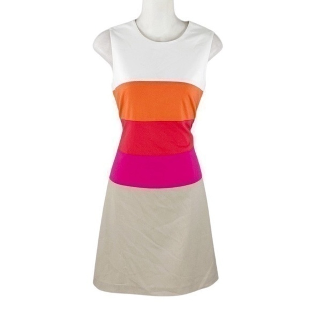 Calvin Klein pink white orange cream color block a-line dress OO24